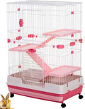 Pink Extra Large Deluxe in/Outdoor Multi-Level Guinea Pig Chinchilla Ferret Squirrel Hedgehog Kitten Rabbit Bunny Hutch House Critter Habitat Removable Easy Clean Tray Lockable Casters
