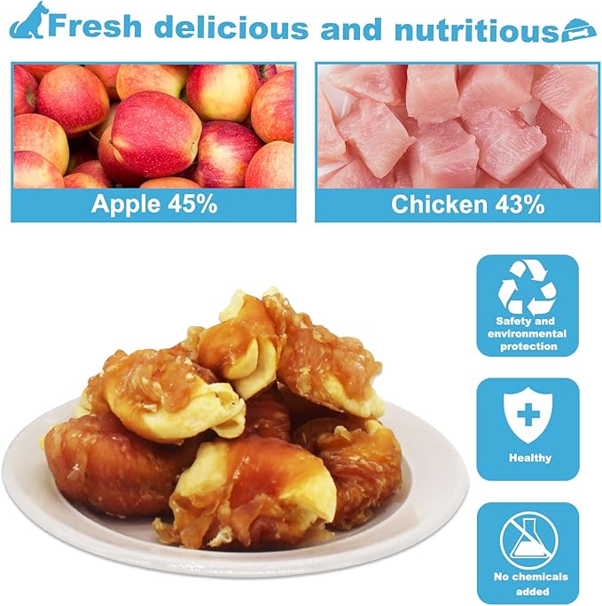 Chicken Wrapped Apple Dog Treats - Limited Ingredient Soft & Chewy Snacks, Natural Training Rewards with Real Chicken & Apple for All Dog Sizes 1lb/454g