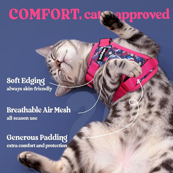 rabbitgoo Cat Harness and Leash for Walking, Escape Proof Soft Adjustable Vest Harnesses for Cats, Easy Control Breathable Reflective Strips Jacket, Coconut Fuchsia,M