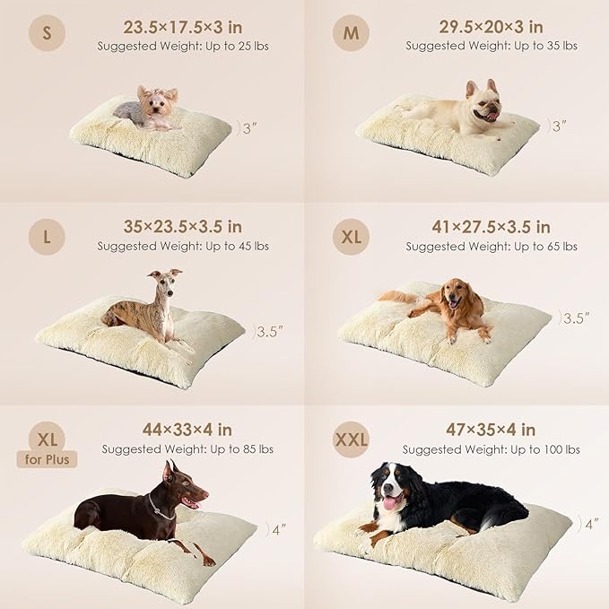 EHEYCIGA Fluffy Dog Crate Bed for Extra Large Dogs, Plush Faux Fur Crate Pad, Calming Anti Anxiety XL Dog Bed, Washable Soft Warm Mat with Non-Slip Bottom, Ivory Beige