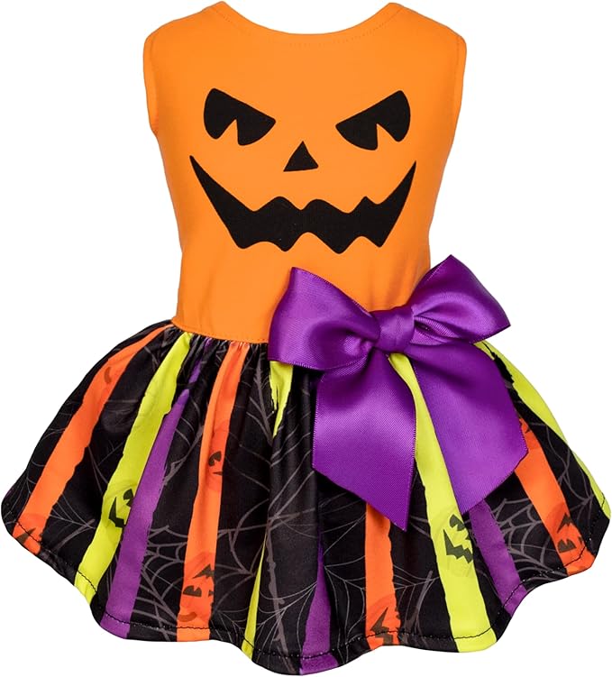 Fitwarm Halloween Pumpkin Dog Dress, Funny Dog Halloween Costumes, Doggy Clothes for Small Dogs Girl, Pet Apparel, Orange, Black, Purple, Large