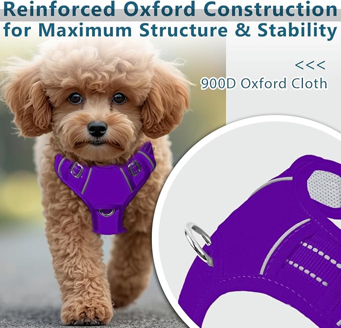BARKBAY Dog Harness No Pull Oxford with ID Tag Pocket - Heavy Duty, Reflective, Easy Control for Large Dogs(Purple Oxford,S)