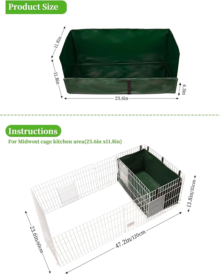 Guinea Pig Cage Liner, for Midwest Cage Kitchen 24"X13" Litter Box & Hay Feedder for Guinea Pig Rabbits Hamsters Hedgehogs Ferrets and Other Small Animals. Green