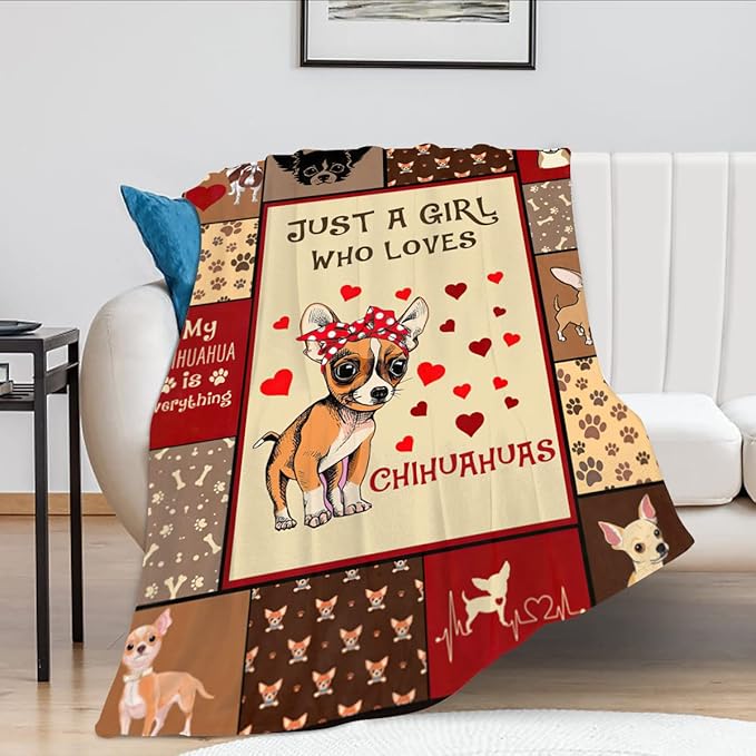 Just A Girl Who Loves Chihuahuas Blanket Cute Dogs Decor Throw Blanket Gifts for Girls Super Warm Soft Plush Lightweight Fleece Flannel Blanket Winter Bedding Blanket for Kids Adults Women 40"x50"
