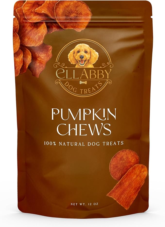 Ellabby Pumpkin Dog Treats – 100% Natural Dehydrated Pumpkin Chews for Dogs, Grain-Free, Low Calorie, High Fiber, Digestive Support, Crunching Slices (12 oz)