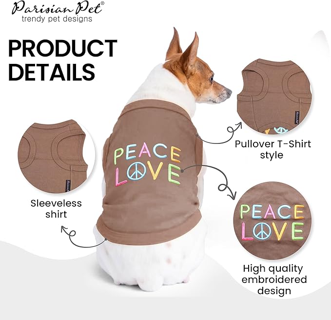 Parisian Pet Dog Shirt - 100% Cotton Peace Love Shirts for Large Dogs - Sleeveless Pet Clothes - Lightweight Dog T Shirts - Breathable Puppy Clothes - Stretchy Unisex Dogs Apparel