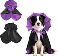 QKURT Cat Vampire Cloak-Pet Halloween Costumes, Dogs Cats Cape, Pet Cosplay Vampire Cloak & Accessories Costume Outfit for Halloween Party (Purple,M)