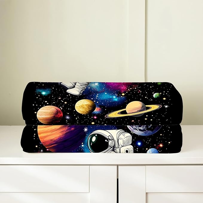Space Blanket Galaxy Astronaut Throw Blankets Fleece Flannel Blanket Plush Lightweight Solar System Gifts Bedding for Boys Girls Teens Kids Adults for Couch Sofa Bed 50"X40"