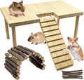 Large Hamster Platform with Ladder Wooden Syrian Hamsters Standing Platforms with Legs Set Wood Gerbils Climbing Bridge Toy Cage Accessories