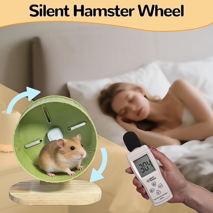 6.7in Silent Hamster Exercise Wheel Hedgehog Wheel Hamster Toy Cage Accessories with Adjustable Stand for Fancy Rat Gerbil Mouse (Green)