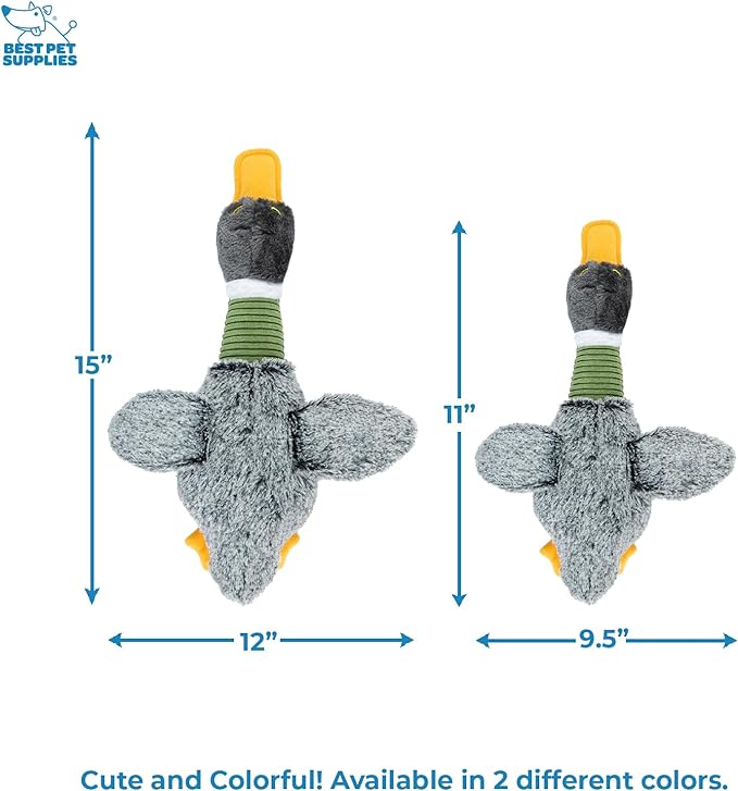 Best Pet Supplies Interactive Squeaky Dog Chew Toy, Ideal Dog Toys for Chewers, Small, Medium & Large Dogs, and Fetch Lovers - Mallard Duck Wing (Gray), Large