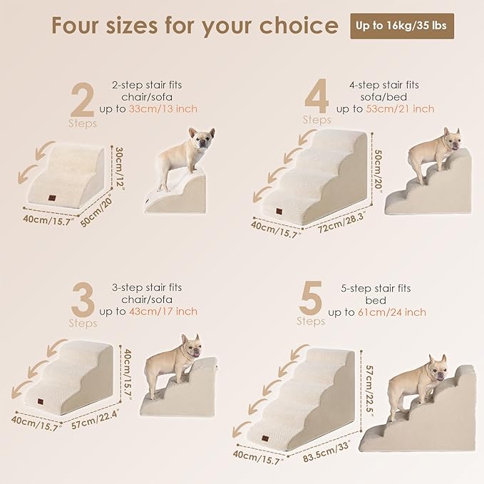 EHEYCIGA Curved Dog Stairs Ramp for High Beds 19.7" H, 4-Step Dog Steps for Small Dogs and Cats, Pet Stairs for High Bed Climbing, Non-Slip Balanced Pet Step Indoor, Beige