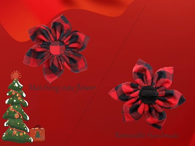 Uniqe Style Paws Christmas Grid Dog Collar, Female or Male Adjustable Puppy Collar with Flower, Durable Floral Pattern Pet for Large Dogs