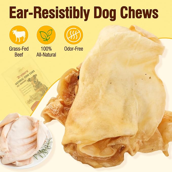 100% Natural Real Cow Ears for Dogs - Single Ingredient Dental Chew, Long-Lasting Treats for All Breeds (Small/Medium/Large) | High Protein, Easily Digestible (4.1 OZ)