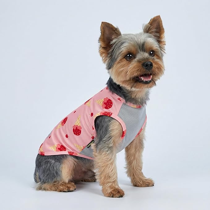Fitwarm 2 Pack Ice Cream & Cherry UPF 50+ UV Sun Protection Dog Shirt, Lightweight Cooling Vest, Quick Dry Summer Clothes for Small Dogs Girl, Pet Outfit, Pink, Light Sky Blue, XS