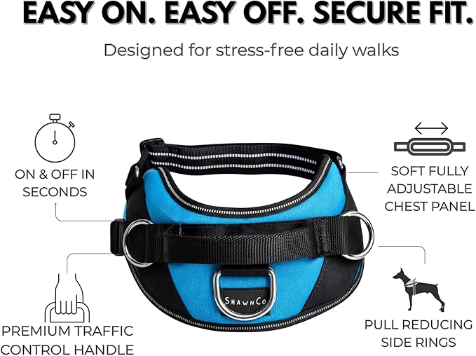 ShawnCo Essential Dog Harness, No-Pull Pet Vest with 3 Leash Clips, No Choke, Reflective, Adjustable and Padded, for Easy Walking and Training for Small, Medium and Large Dogs (Olive Green, XL)