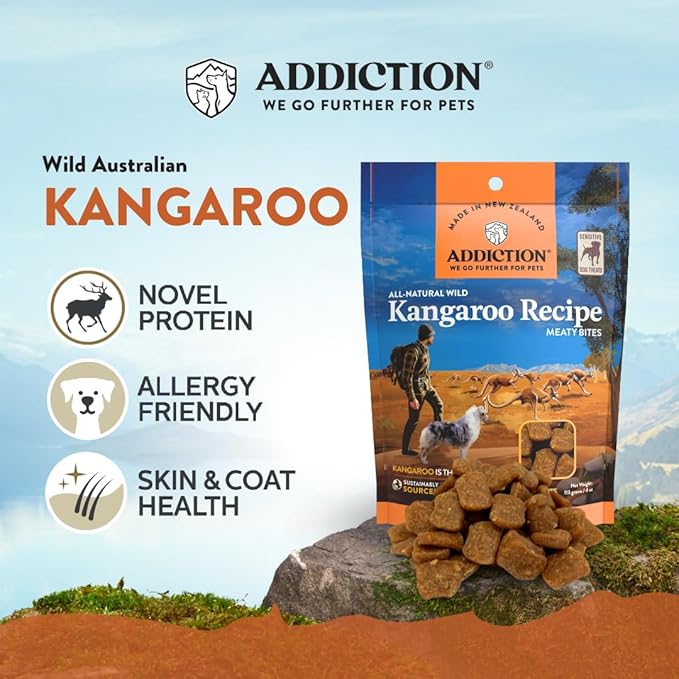 Addiction Meaty Bites All Life Stages Grain-Free Premium Kangaroo Dog Treats – High Meat Content, No Peas, No Fillers – Soft & Healthy Training Treats for Dogs, 4 Ounces