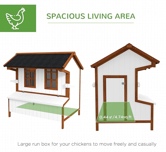 PawHut 47" Chicken Coop, Wooden Chicken House Raised Rabbit Hutch with Waterproof Roof, Nesting Box and Handles for 3-5 Hens, Poultry Cage Portable Hen Pen for Backyard