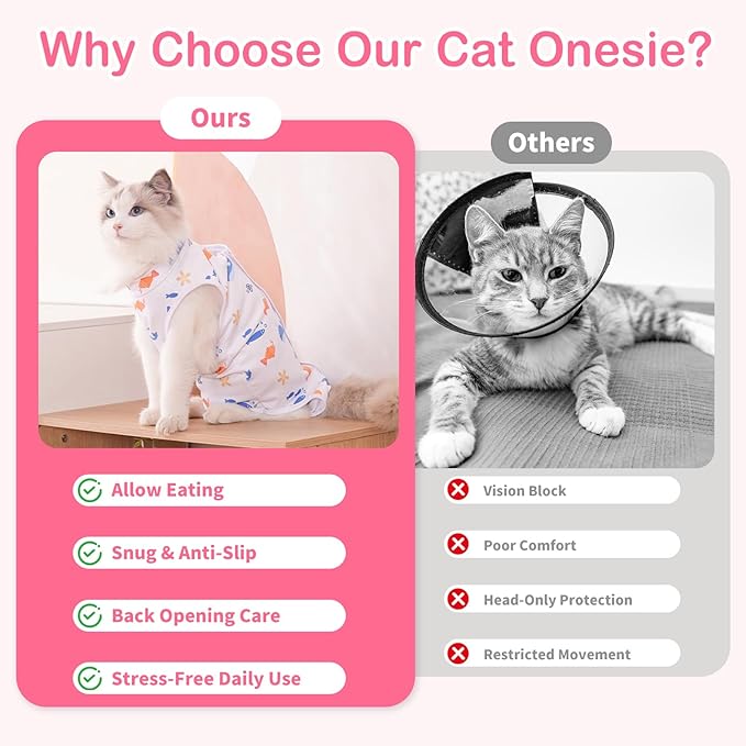 Cat Recovery Suit Cat Onesie for Cats After Surgery, Breathable Cats Surgery Recovery Suit for Female Spay & Abdominal Wounds, Kitten Surgical Onesie Body Suit Anti Licking Cone Alternative