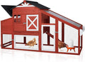 GUTINNEEN Mobile Chicken Coop for 2-4 Chickens with Wheels, Expandable Large Hen House with Run, UV-Protected Roof, Divided Nesting Boxes, Easy One-Person Move, Red