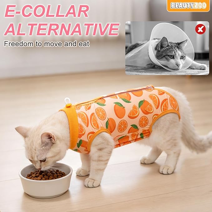 BEAUTYZOO 2 Pack Cat Recovery Suit, Cat Onesie for Cats After Surgery Female Male, Kitten Spay Neuter Surgical Recovery Body Suit Cone of Shame Alternative, Anti Lick Pet Anxiety Vest,Strawberry,XS