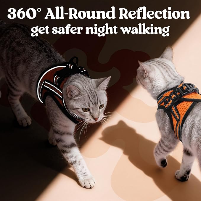 rabbitgoo Cat Harness and Leash Set for Walking Escape Proof, Adjustable Soft Kittens Vest with Reflective Strip for Cats, Comfortable Outdoor Vest,Light Orange,M