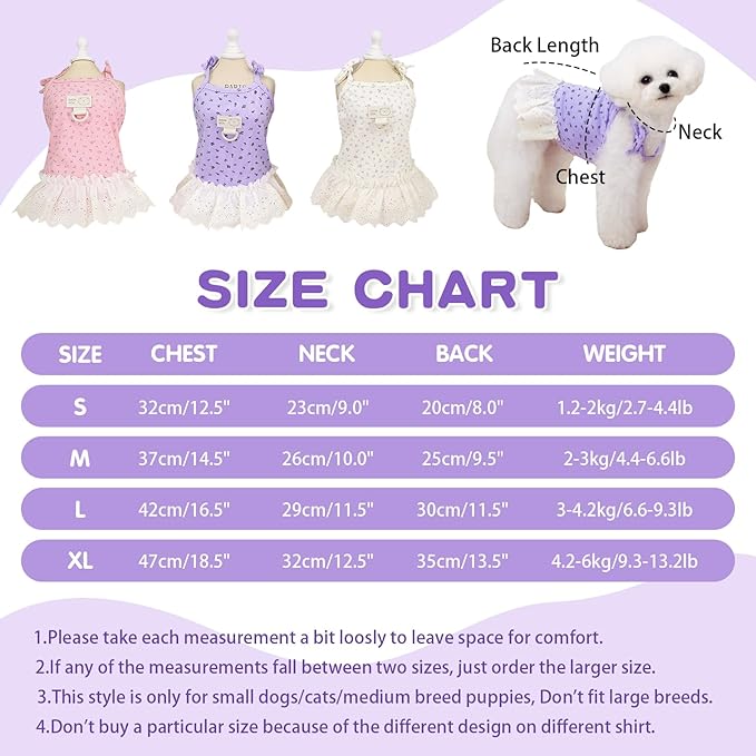 Dog Summer Clothes for Small Medium Dogs Cat Daisy Flower Cute Pet Dress with D-Ring Sleeveless Puppy Outfits Doggy Shirt for Shih Tzu Yorkie Chihuahua Colthe (Purple, Large(6.6-9.3lb))