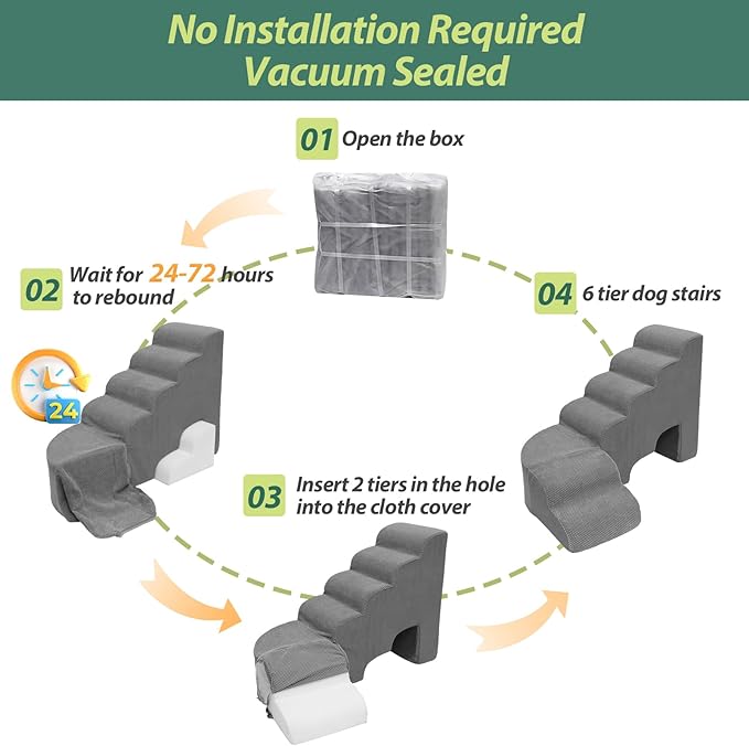 Dog Stairs for High Bed 28-32 Inches Tall, 6 Tier Non-Slip Pet Stairs Adjust to Left Side of Bed, Dog Steps for Small Dogs, Old Pets, and Injured Dogs, Gray