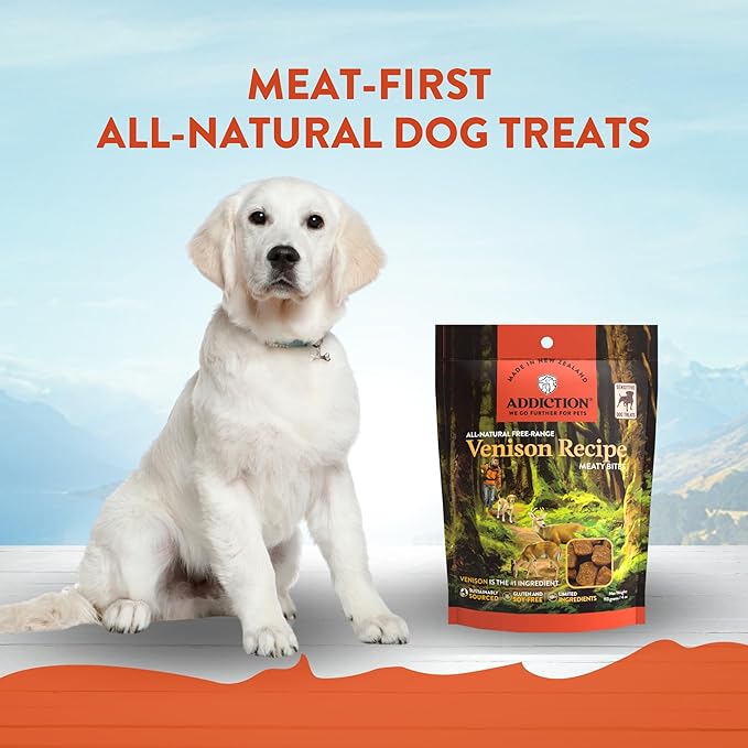 Addiction Meaty Bites - Hypoallergenic Dog Treats - Made in New Zealand - High Meat Content - Gluten and Grain-Free - Soft and Allergy Friendly (Venison, 4 Ounces - 3 Packs)