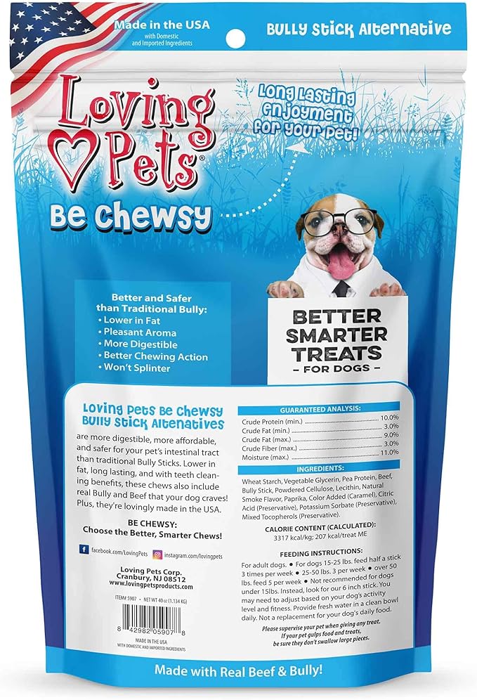 Loving Pets Be Chewsy Dog Treat 20 Pack 10" Bully Stick Alternative Chews