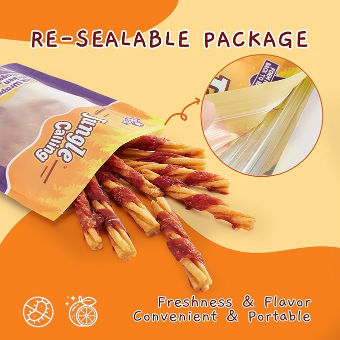 Jungle Calling 5-Inch Chicken Collagen Sticks (22-Count), Long Lasting Dog Chews, Duck Wrapped Dog Treats, Digestible Rawhide Alternative for Small Medium Dogs, Dog Bones for Teeth Cleaning, 14.1oz