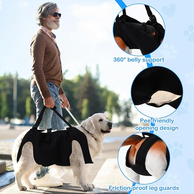 Shinylin Dog Carry Sling Emergency Backpack Pet Legs Support and Rehabilitation Dog Lift Harness Adjustable Lifting Straps Carrier for Senior Dogs Joint Injuries, Arthritis, Hiking, Skiing, Black(S)