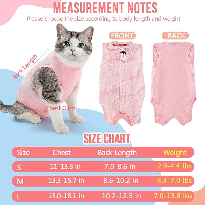 SlowTon Cat Recovery Suit - Cat Onesie for Cats After Surgery Female Male, Kitten Clothes Cats Surgical Spay Suit Abdominal Wounds, E-Collar Alternative Bodysuit Anti-Licking (Light Pink, L)