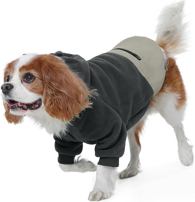 Nanaki Dog Hoodies for Medium Size Dogs with Pocket- Long Sleeves Adjustable Zip Collar-Soft Fleece Sweater Sweatshirt for French Bulldog, West Highland, Warm Pet Coat Jacket Machine Washable Grey, M