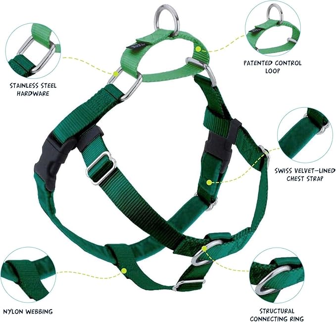 2 Hounds Design Freedom No Pull Dog Harness, Adjustable Harness, Easy Walking & Comfortable Control, Fits Small, Medium & Large Dogs, Solid Colors, Made in USA, 5/8" MD, Kelly Green