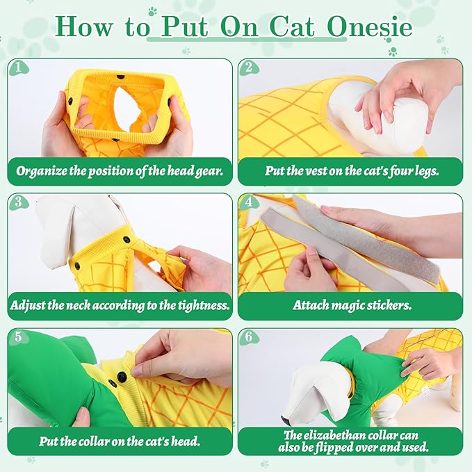 EMUST 2PCS Cat Recovery Suit and Cat Surgery Suit, Soft Kittens Onesie for Cats After Surgery Female, Cute Kitten Surgery Recovery Suit Female Under 4lb, Yellow, S