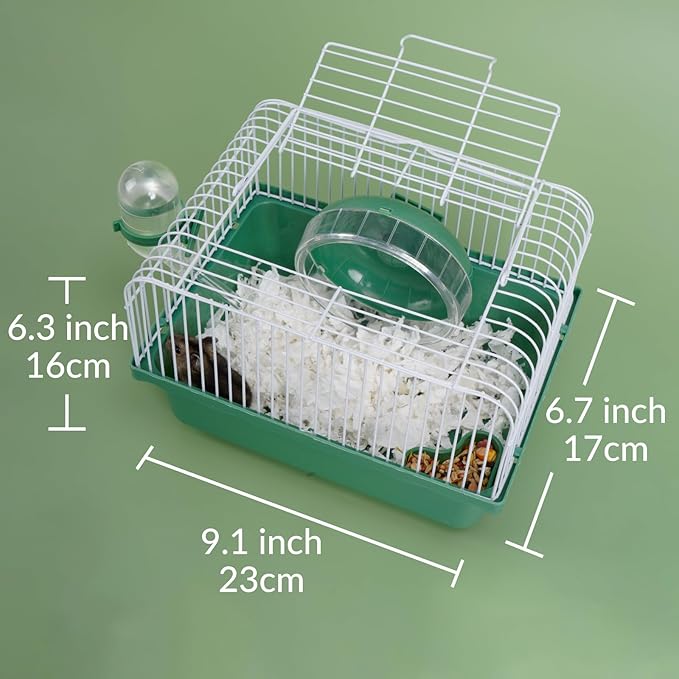 9.1×6.7×6.3 inch Small Portable Hamster Cages, Hamster Carrier, Pet Travel Carrier, Small Animal Pet Cages, with Water Bottle, Food Bowl, Wheel, Blue