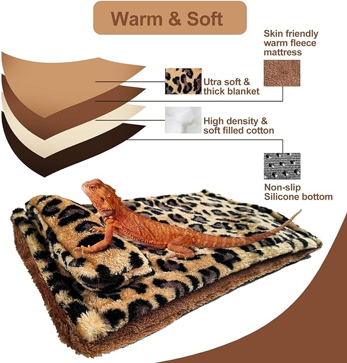 WATFOON Reptile Sleeping Bed with Pillow and Blanket, Bearded Dragon Tank Accessories Sleeping Bag with Blanket Pillow Cotton Nest Shelter Couch for Guinea Pig Rat Hamster