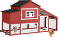 Wooden Chicken Coop, Large Chicken Tractor with Wheels, Weatherproof Hen House with Nest Box and Removable Tray, Mobile Poultry Hutch for 2-4 Chickens, Rabbits & Ducks (Red)