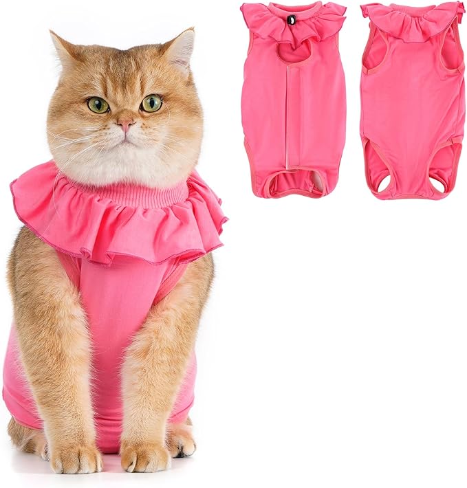 Avont Cat Recovery Suit - Kitten Onesie for Cats After Surgery, Cone of Shame Alternative Surgical Spay Suit with Ruffles for Female Cat, Post-Surgery or Skin Diseases Protection -Rosepink (L)