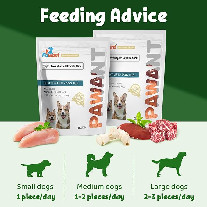 Triple-Flavor Rawhide Chews for Medium & Large Dogs - 5 Inch Chicken, Beef & Chicken Liver Dental Treats - Long Lasting Chew Sticks 454g/1lb