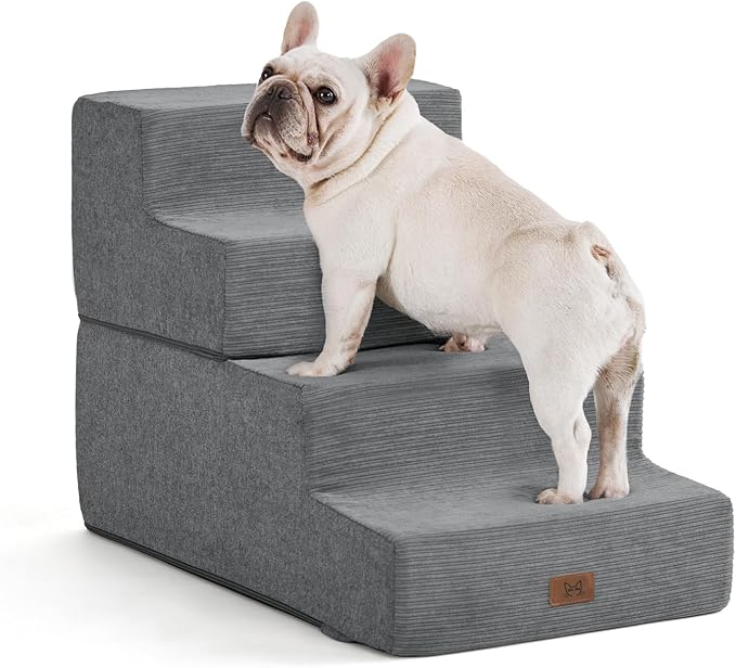 ABCPET Dog Steps for High Bed Dog Stairs Ramps and Extra Wide Steps for Bed Foam Stairs for Couch Sofa 35D Strong Support Pet Stairs Non-Slip Bottom Pet Steps for Small Dogs and Cats, Grey, 4 Steps