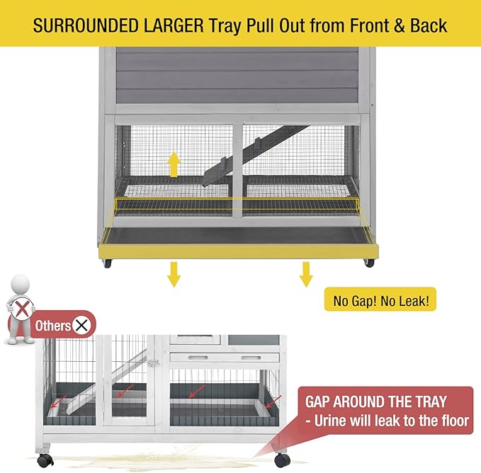 Aivituvin [Upgrade Version] Rabbit Hutch Bunny Hutch, Rabbit Cage with Two No Leak Trays, Indoor & Outdoor Waterproof Cage for Bunny, Upgraded Bottom Wire Netting,Grey,Large, Camel