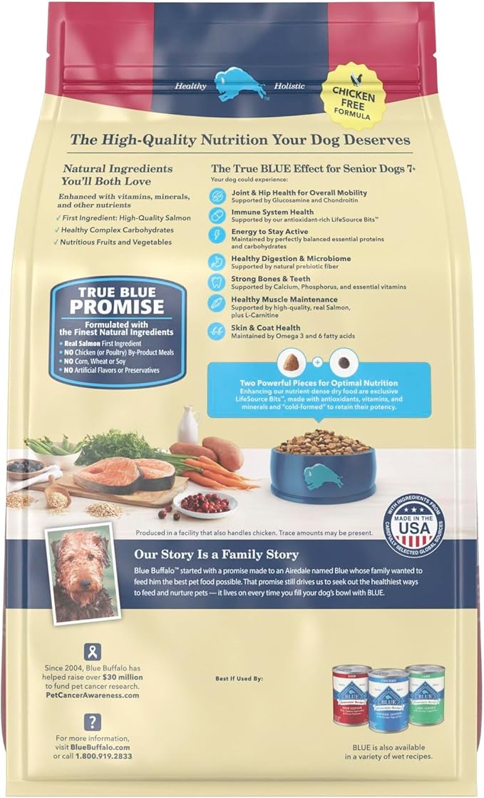 Blue Buffalo Life Protection Formula with LifeSource Bits, Senior 7+ Dry Dog Food, Salmon and Brown Rice Recipe, Chicken Free Formula, 5 lb. Bag