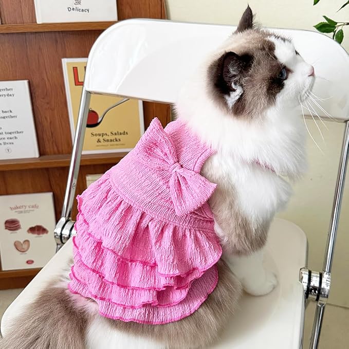 2 Pack Summer Dog Dresses with Bow Girl Puppy Clothes for Small Dog Spring Cat Outfit Sleeveless Pet Tiered Layered Cake Dress for Kitten Chihuahua Pomeranian Yorkie (Pink Blue, Large)