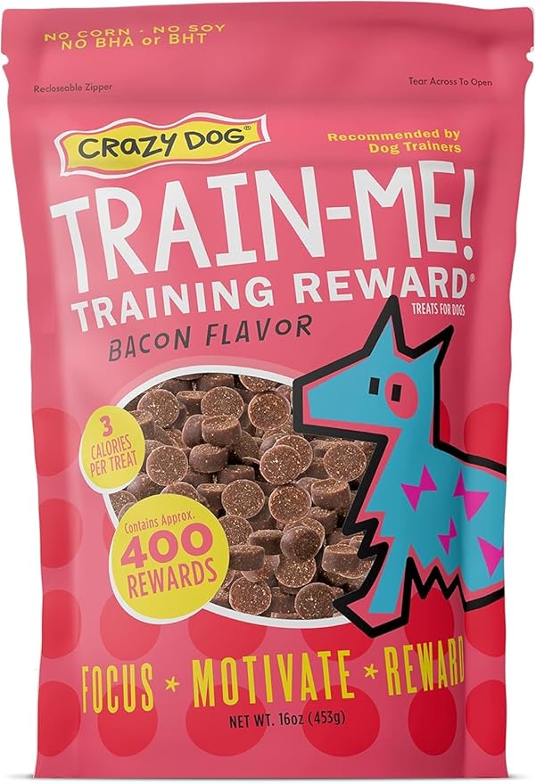 Crazy Dog Train Me Training Reward Dog Treats – Bacon Flavor, 16 oz Bag (About 400 Treats per Bag) – 2‑Pack Bundle– Trainer‑Recommended