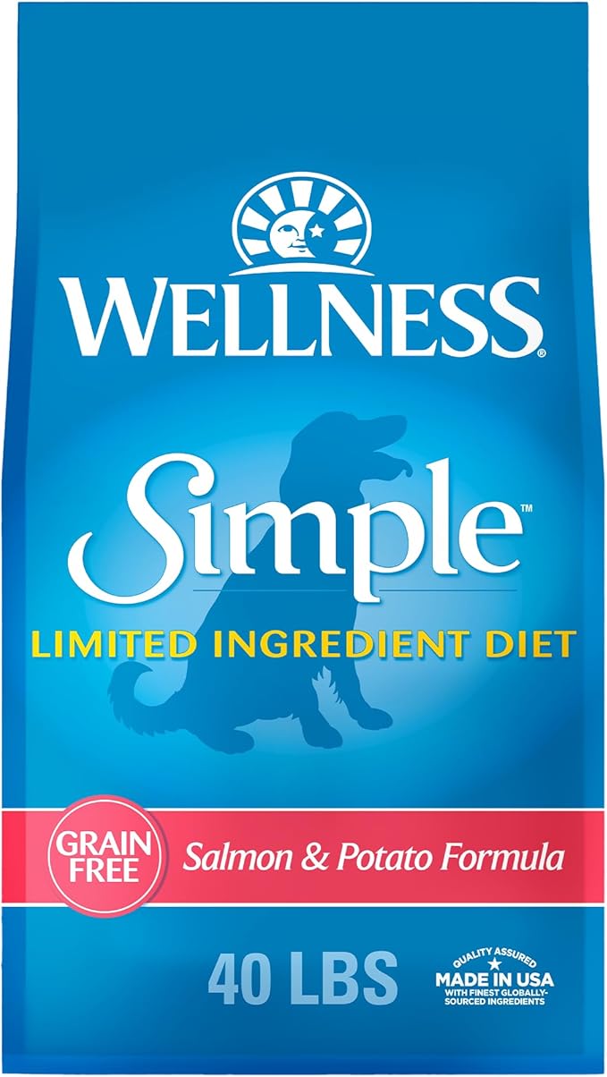 Wellness Simple Limited Ingredient Dry Dog Food for Sensitive Stomachs, Supports Skin & Coat, Grain Free, Natural, Salmon & Potato Recipe, (40-Pound Bag)
