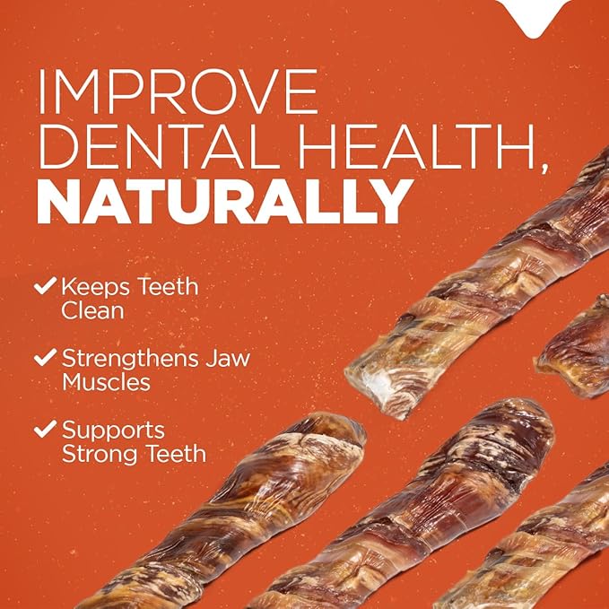 Natural Farm Power Beef Sticks Dog Chews (6”, 15-Pack), 2-in-1 Power Chews: Premium Bully Cheek Wrapped in Beef Esophagus for Double Chewing Time, Promotes Dental Health, Great for Medium Dogs