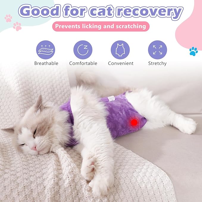 2Pack Cat Surgery Recovery Suit Female,Cat Onesie for Cat After Surgery Female,Kitten Spay Surgical Recovery Suit Stop Licking Abdominal Wound,Pink&Purple M