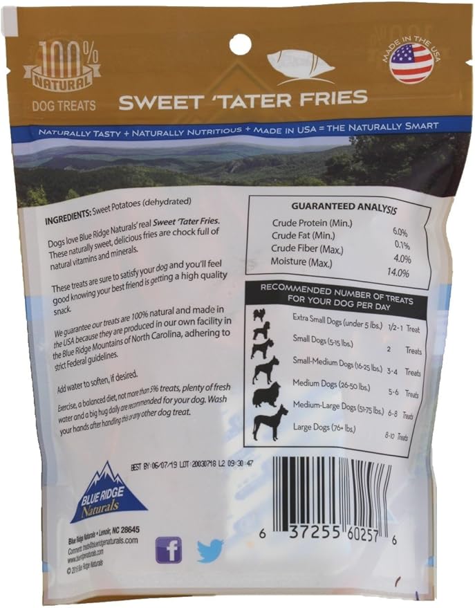 Blue Ridge Naturals - Sweet Tater Fries (1 lb.) - Naturally Healthy Dog Treats (2-Pack)